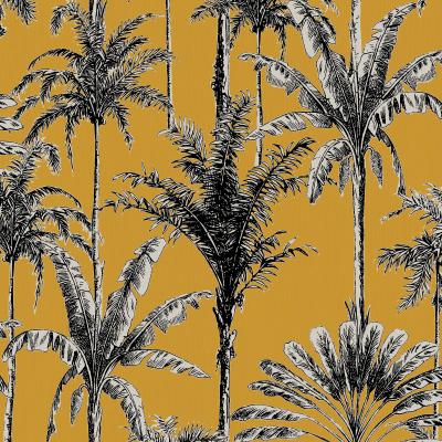 Vliestapete WOW "Vintage palm Ocker", gelb (ocker), B:0,52m L:10m, Vlies, Tapeten, FSC zertifiziert, mit lebhaftem Druck, 10 Meter Länge