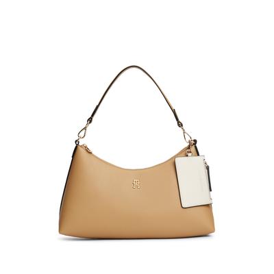 Schultertasche TOMMY HILFIGER "TH ICON SHOULDER BAG", Damen, Gr. B/H/T: 37,5cm x 23,5cm x 12cm, beige, Lederimitat, Taschen Schultertasche, Damen Handtasche, Clutch mit edlem Logoschriftzug