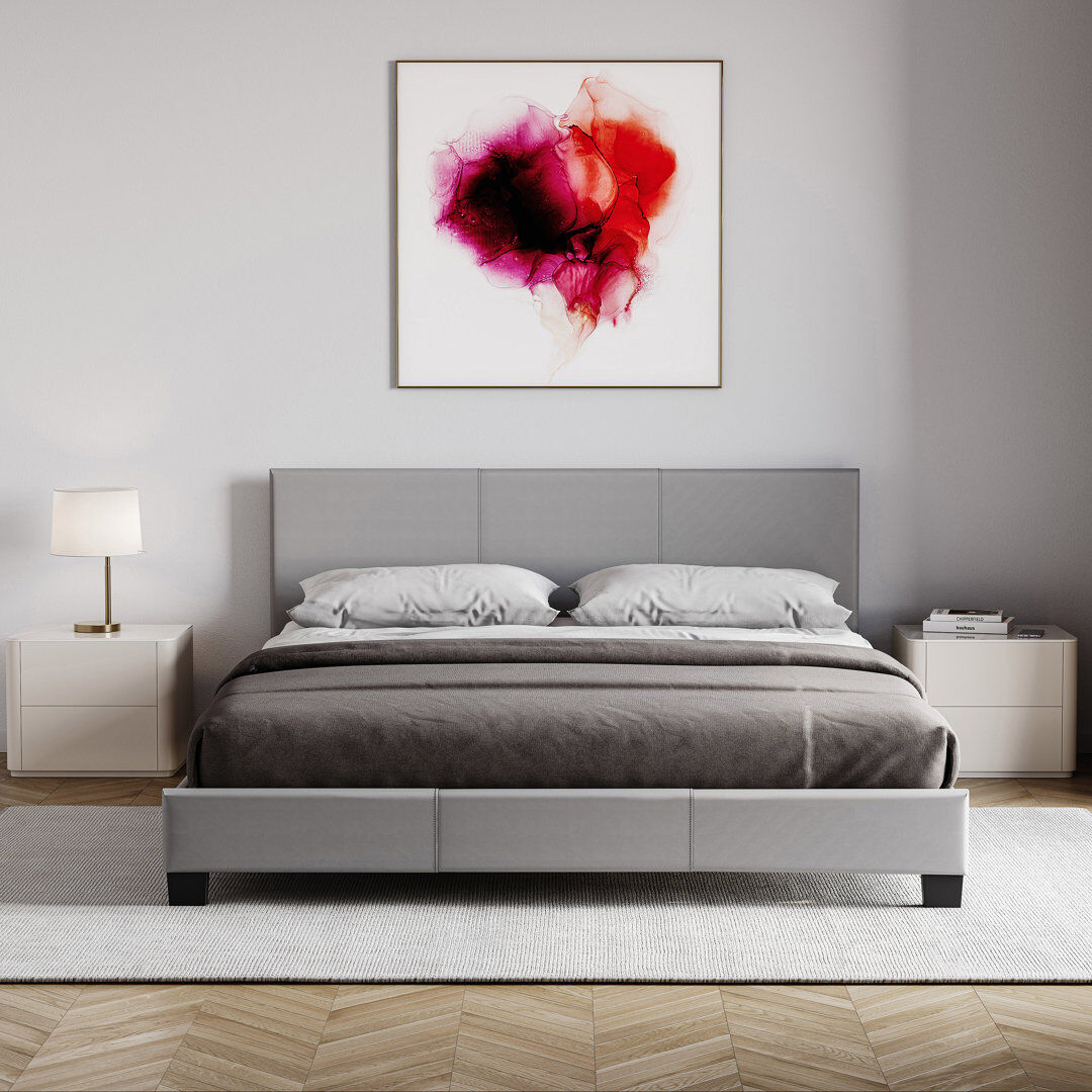 Zipcode Design Scipio Upholstered Faux Leather Bed, UKFR Certified Grey Kingsize (5')