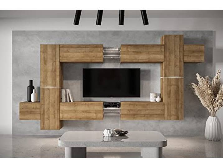 Furnitech Wohnwand Wohnzimmer - Hängend Wohnwand Modern - Wohnzimmer Schrankwand mit Regale und TV Schrank - Wohnzimmer Möbel ohne LED (AN91NEW-21DZ-M6 MATT)