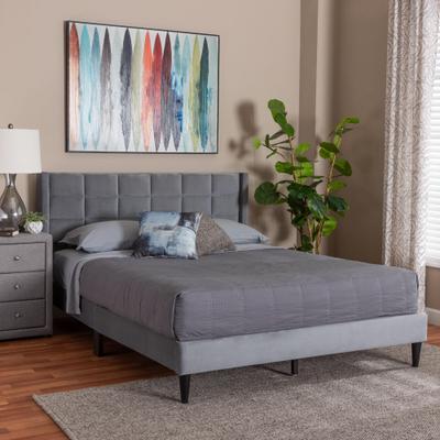 Payne Modern Glam Grey Velvet and Dark Brown Wood Queen Bed by Baxton Studio in Grey (Size OS)