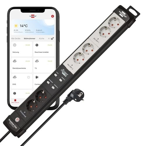 Brennenstuhl Connect Premium-Line slimme stekkerdoos 6-voudig, grijs/zwart