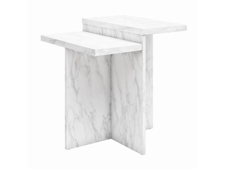 Mid.you Beistelltisch Brielle, Weiß, Marmoroptik, rechteckig, 56x61x56 cm, Wohnzimmer, Wohnzimmertische, Beistelltische