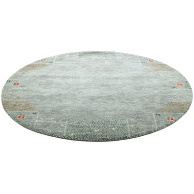 Wollteppich THEKO "Denver 1999, handgeknüpft", grau, H:16mm Ø:190cm, Schurwolle, Teppiche, reine Wolle, Gabbeh Design, mit Bordüre, auch in rund, Wohnzimmer