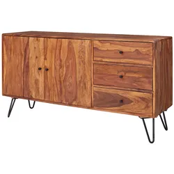 KADIMA DESIGN Sideboard WL5.629 Sheesham Massivholz 145x75x40 cm Landhaus Kommode, Design Anrichte mit 3 Schubladen & 2 Türen, Hohe Schubladenkommode Holz,