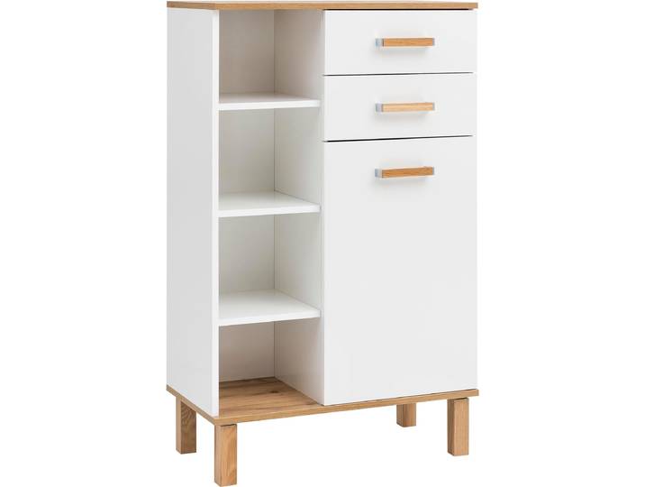 Kommode SCHILDMEYER Padua , weiss (weiß glanz, eichefarben landhaus, weiß glanz), Sideboards, Kommode, Füsse aus Massivholz