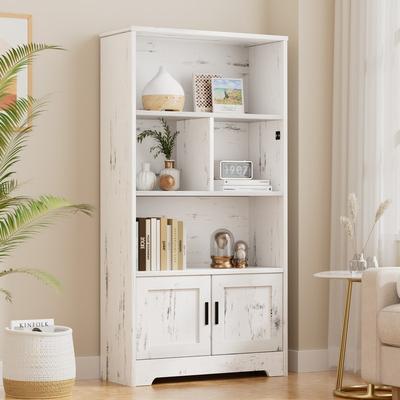GAOMON Doors Modern Bookshelf with LED Lights Wooden
