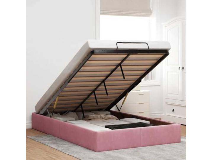 KFPOERTFGD Ottoman-Bett 120x190 cm mit Stauraum, Bettrahmen aus Samt mit hydraulischem Hebemechanismus, Rosa