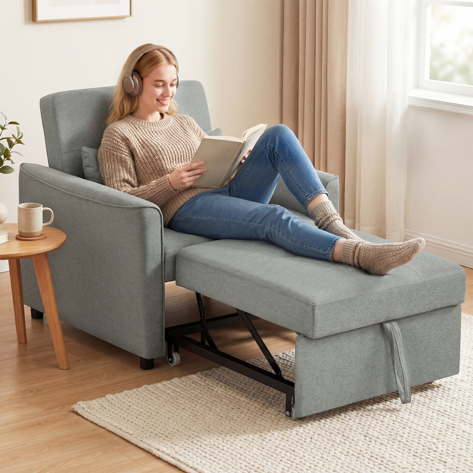 Homcom Poltrona letto 3-in-1, poltrona-letto estraibile con schienale regolabile, Grigio   Aosom Italy