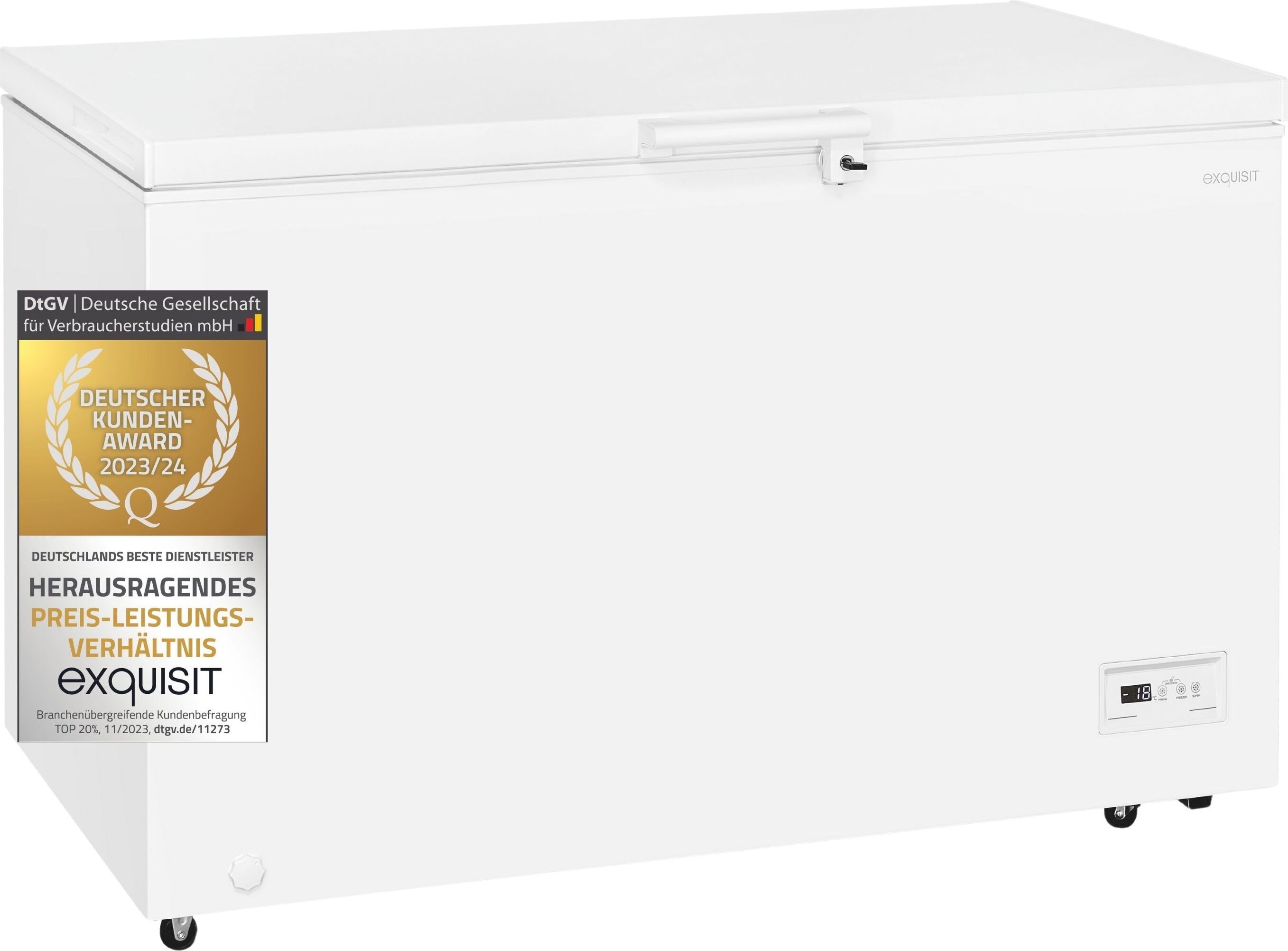 Exquisit Gefriertruhe GT400-HE-041E weiss | 371 l Nutzinhalt | 4*-Gefrieren | Schnellgefrieren | 2-in-1 Gerät | Rollen