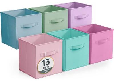 "Sorbus Fabric Storage Bins 13"" Set of 2 With 6 Foldable Storage Bins Foldable With Handles For Pantry, Cubbies, Toy Clothes- 6Pk"
