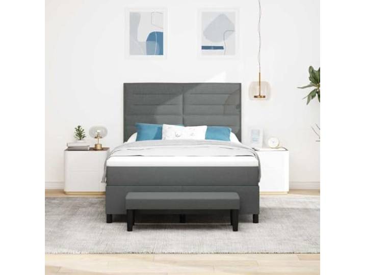KTHLBRH Boxspringbett dunkelgrau 140 x 200 cm Stoff Verstellbares Kopfteil, Holzgestell, mittlere Matratze, einfache Montage