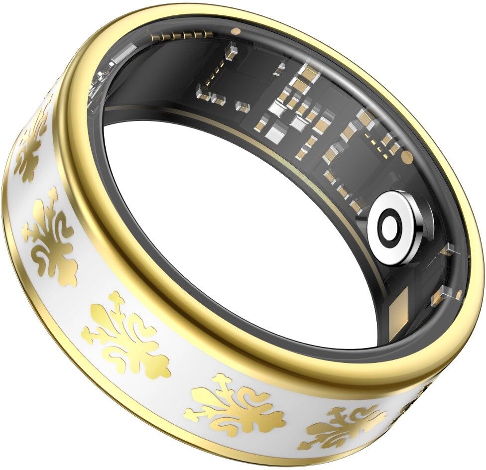 INF Multifunktionaler Smart Ring mit Muster - Edelstahl, Herzfrequenz, SpO2, Blutdruck (nicht medizinisch), Touchscreen, 11