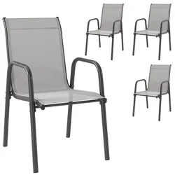 GARTENSTÜHLE 4er Set Metall Netzstoff Hellgrau