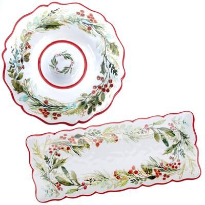 "Certified International Christmas Gatherings Melamine 2 Pc Appetizer/Serving Set - 19"" x 8"" x .25"""