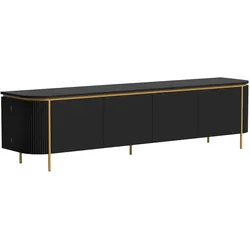 MODFU TV-Schrank aus MDF, Schwarz, 180 x 38 x 46 cm, 6 Türen und Kabeldurchlässe