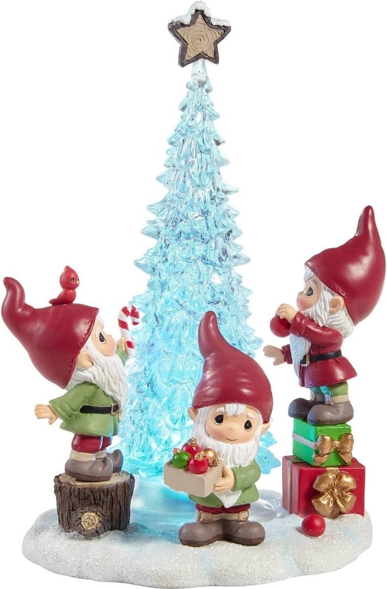 Wit Kerstkabouter Beeldje met LED Verlichting voor Binnen Decoratie