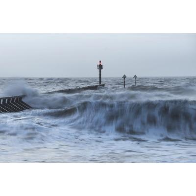 Fototapete PAPERMOON "Strand mit Wellen", bunt, B:5m L:2,8m, Vlies, Tapeten