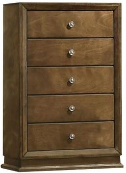 Benjara Rouk 5 Drawer Tall Dresser Chest, Transitional, Walnut Brown Solid Wood