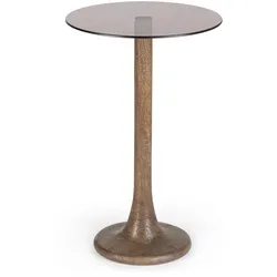 Beistelltisch Aberdeen aus Mangoholz und Glas, modern rund, braun, Ø 35 cm, elegantes Design