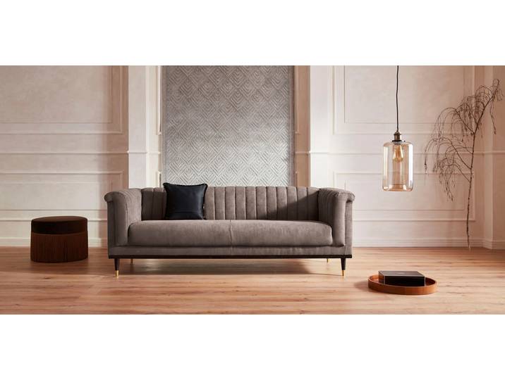 3-Sitzer HOME AFFAIRE Chamby , braun (schlamm), B:210cm H:71cm T:85cm, Luxus-Microfaser Lederoptik (100% Polyester), Scheuertouren: 40.000, Pilling: 4;Samtoptik (100% Polyester), Scheuertouren >100.000, Pilling: 5, Sofas, 3-Sitzer, mit Holzrahmen unten und Steppung im Lehnenbereich