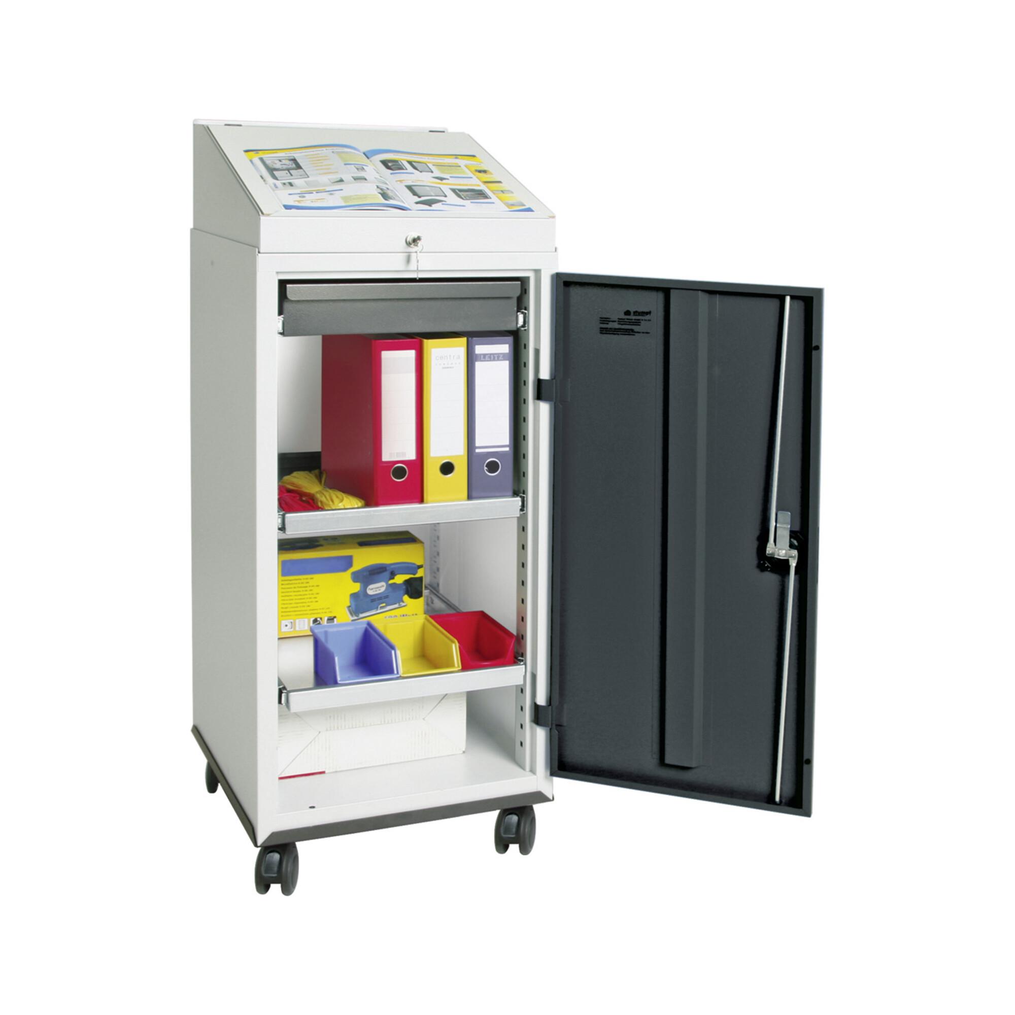 Stumpf Kombi-Set 3000, RAL 7035/7016, 1 Schreibpult, 1 Schublade, 2 Wannen, fahrbar ; Stumpf Metall (3091171)