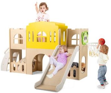 Costway 7-in-1 Toddler Slide Set for Kids with Climber and Basketball Hoop-Multicolor