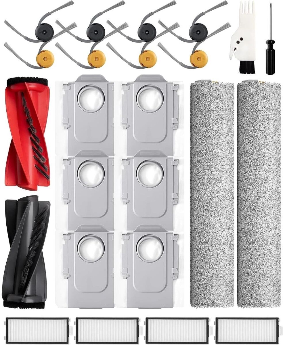 INF Kit de 24 pièces de rechange compatible avec Roborock Qrevo Curv 2 Flow – Brosses principales, brosses rouleau, filtres