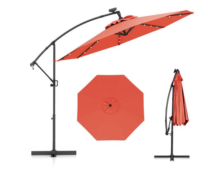 Costway Ampelschirm Orange, Kunststoff, 300x300 cm, Sonnenschutz, Ampelschirme