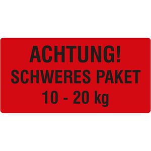 Böttcher-AG Hinweisetiketten Schweres Paket, 10 - 20kg, 100 x 50 mm, selbstklebend, 1.000 Stück