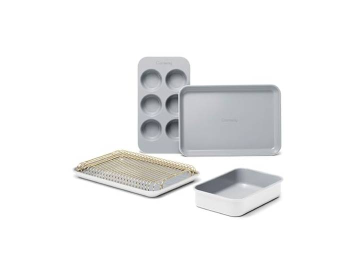 Caraway Mini-Backformen-Set mit Keramikbeschichtung, 6-teilig Naturally Antihaft-Backformen-Set für kleine Küchen und Backöfen, ungiftig, kompakt, Weiß