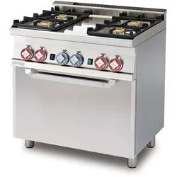 4-Flammen-Gasherd mit statischem Gasbackofen und Grill. Abmessungen 80x60 h90 cm. Modell CF4-68G
