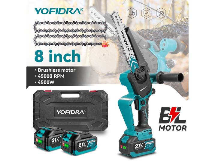 YOFIDRA 8 pouces tronçonneuse électrique sans brosse scie électrique sans fil travail du bois jardin taille scie outil pour Makita 18V batterie broches