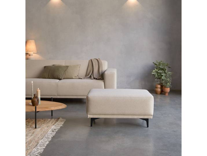 Fußhocker mit ecrufarbenem Stoffbezug Lars - Beige - Fabric