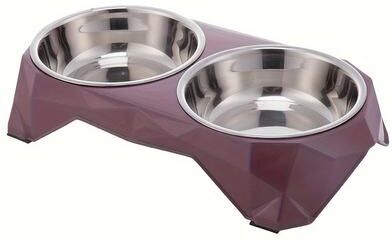 Inspired Finds Stainless Steel Double Pet Bowl With Non Slip Diamond Pattern Base purple