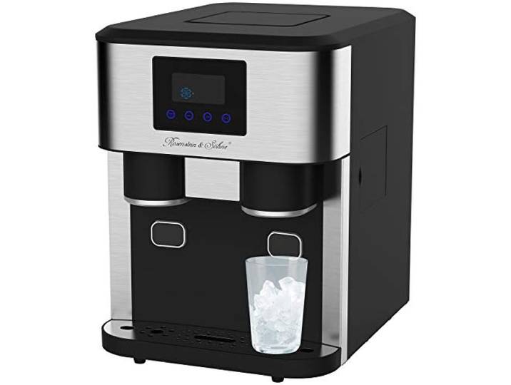Rosenstein & Söhne Crushed Ice Maschine: Profi-Eiswürfelmaschine mit Crushed Ice & Kaltwasser, XXL-Touchdisplay (Eiswuerfelmaschine, Eis Maschine, Kühl)