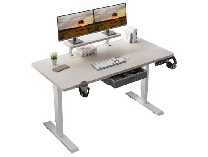 Bureau Assis Debout Electrique Radlove 140cm avec Rangement&Etagere Chêne