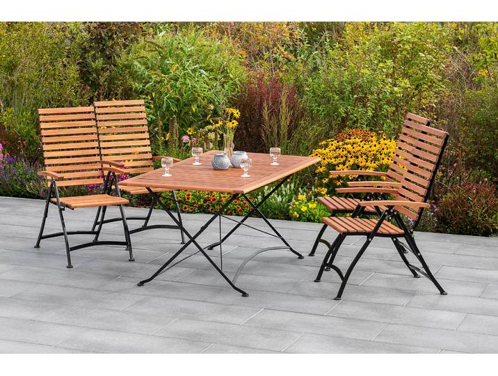 Garten-Essgruppe MERXX Schloßgarten , braun, B:55cm H:109cm T:107cm, FSC-zertifiziertes Massivholz, Stahl, Sitzmöbel-Sets, Garten-Essgruppe, 4 Klappsessel mit Tisch