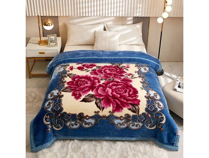 Couverture lestée en peluche Raschel à double couche pour lit, couvertures chaudes, tapis moelleux et doux, jeté de fleurs imprimées, hiver
