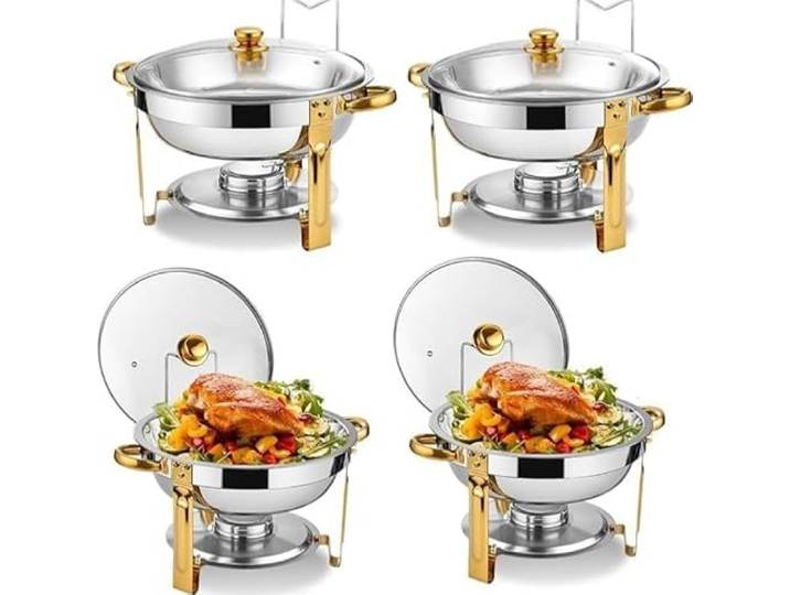 Chafing Dishes for Buffet, 4er-Pack Speisenwärmer Buffetherd For Partys, Buffet, rundes Chafing Dish-Buffet-Set aus Edelstahl