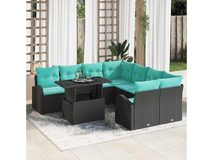 vidaXL Garten-Sofa-Set 9 stk. Schwarz [Synthetisch]: Poly Rattan