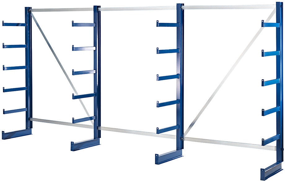 Kragarmregal mit identischer Kragarm-Länge, Regallänge 4050 mm, einseitig, enzianblau eurokraft pro