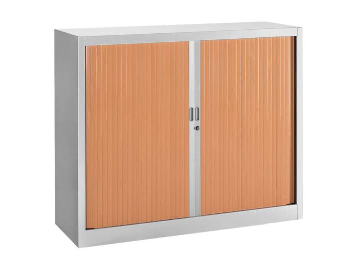 Armoire à rideaux métal Classtout - H.100 x L.120 cm - Corps Gris - Rideaux Hêtre