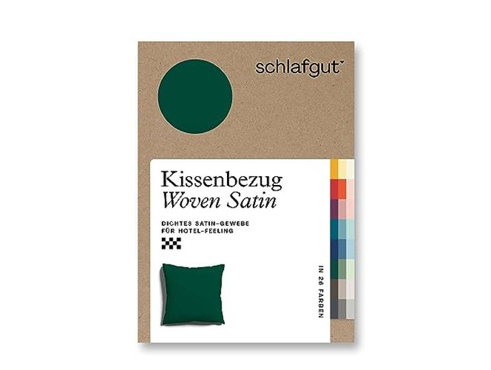 schlafgut Woven Satin Kissenbezug 40x40cm Green Deep, Hotelqualität seidig