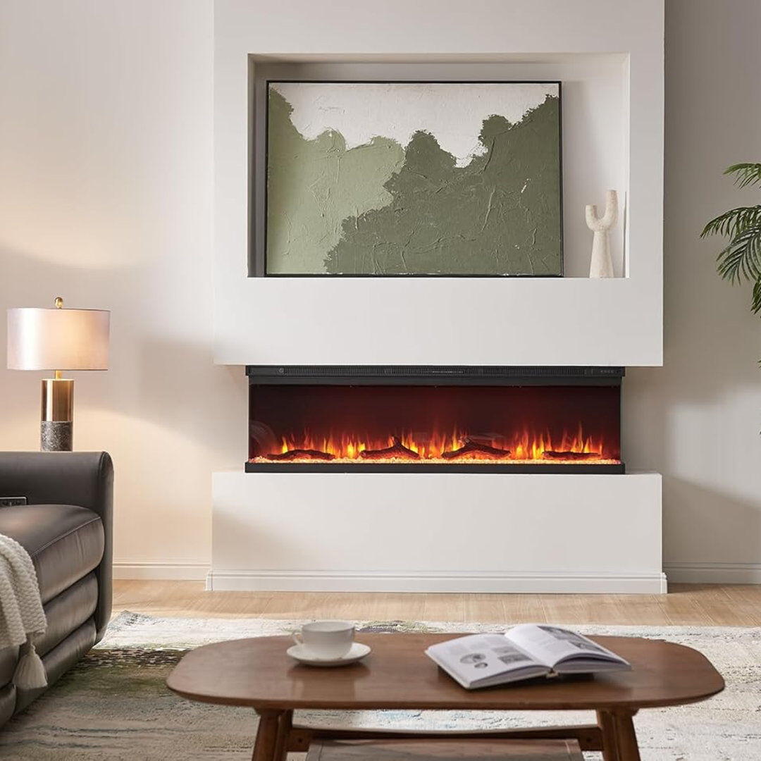 FLAMEKO 3 Sided Media Wall Electric Fire, Leura Black Satin Black 43cm H x 152cm W x 20cm D