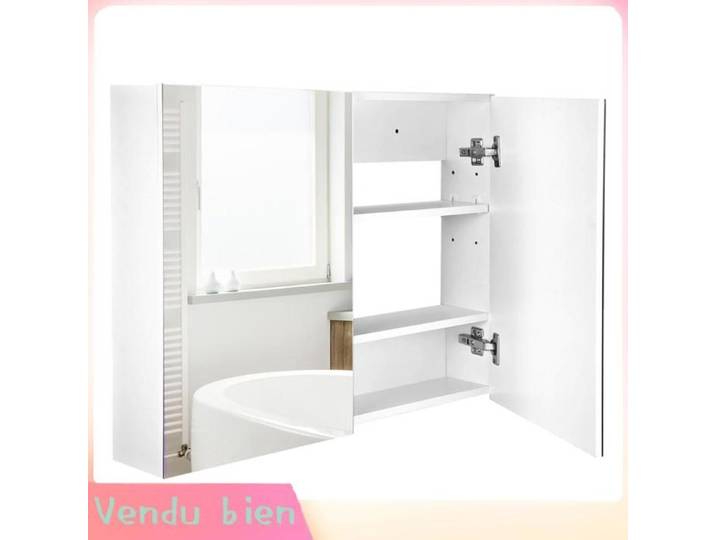 LIA Armoire murale salle bain miroir double portes blanc 80x15x60cm