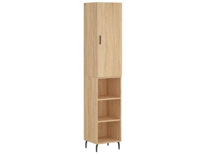 Highboard Sonoma-Eiche 34,5x34x180 cm Holzwerkstoff mit Metallfüßen Stauraum hinter Tür, pflegeleichte Oberfläche, schlankes Format, vielseitig einsetzbar, Wandmontage möglich
