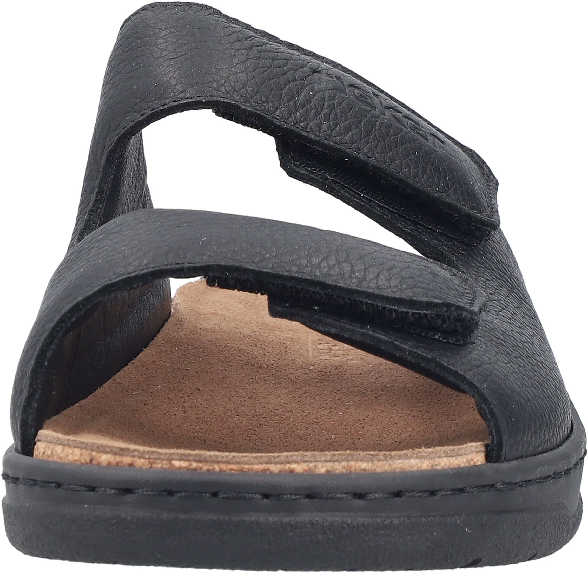 Pantolette RIEKER, Damen, Gr. 44, Synthetik Textil, schwarz, Glattleder, unifarben, Schuhe Pantolette, Sommerschuh, Hausschuh mit Klettverschlüsse