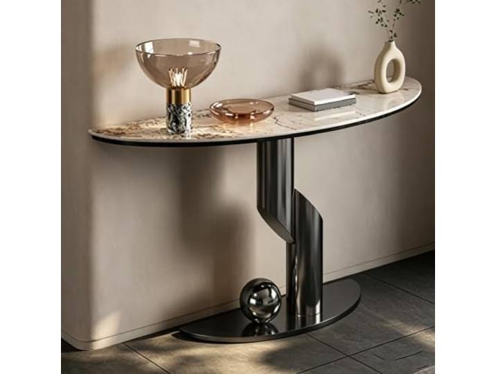 Konsolentisch Sinterstein, Eingangstisch Mit Metallrahmen, Flurtisch Modern Sintersteinplatte, Kratzfest, Stabiles Metallgestell, Platzsparend, Modernes Design(MixB,140cmW*35cmD*80cmH)
