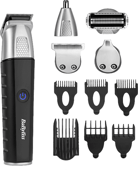 Afeitadora corporal - BaByliss MT812E, 6 Peines Guía, 5 Cabezales Magnéticos Intercambiables, 4h Autonomía, Negro/Gris